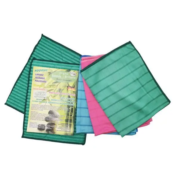 Lot de 5 pièces microfibre "Bambou Brillante" :3 lingettes couleurs et 2 lavettes dont 18% en Bambou – Image 2