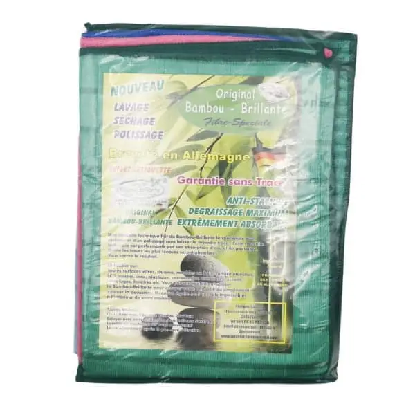 Lot de 5 pièces microfibre "Bambou Brillante" :3 lingettes couleurs et 2 lavettes dont 18% en Bambou – Image 3