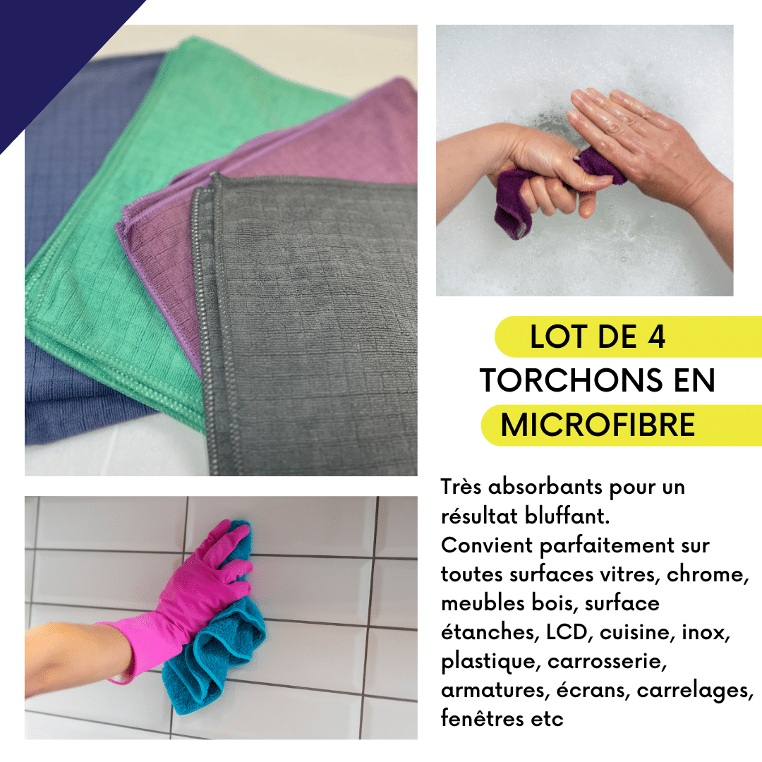 Lot de 4 torchons de cuisine en microfibre - Powerpat - Lessive