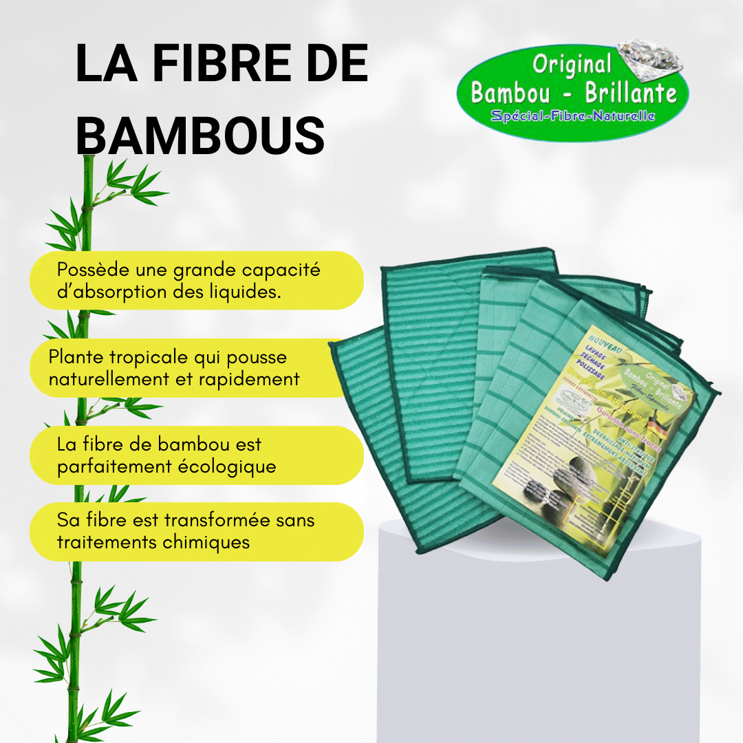 Lot de 5 pièces Microfibre Bambou Brillante : 3 Lingettes et 2 Lavettes  vertes dont 18% en Bambou - Powerpat - Lessive Bio - Sel détachant Powerpat  - Lessive détachante - Lessive Bio