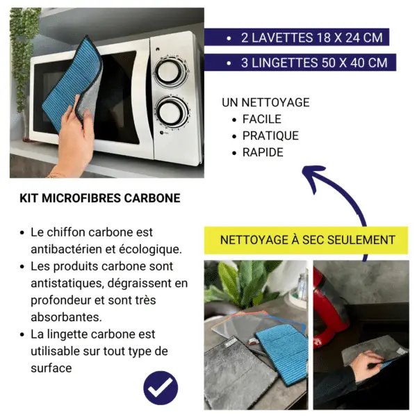 Kit microfibres Carbone (2 lavettes et 3 lingettes) – Image 9