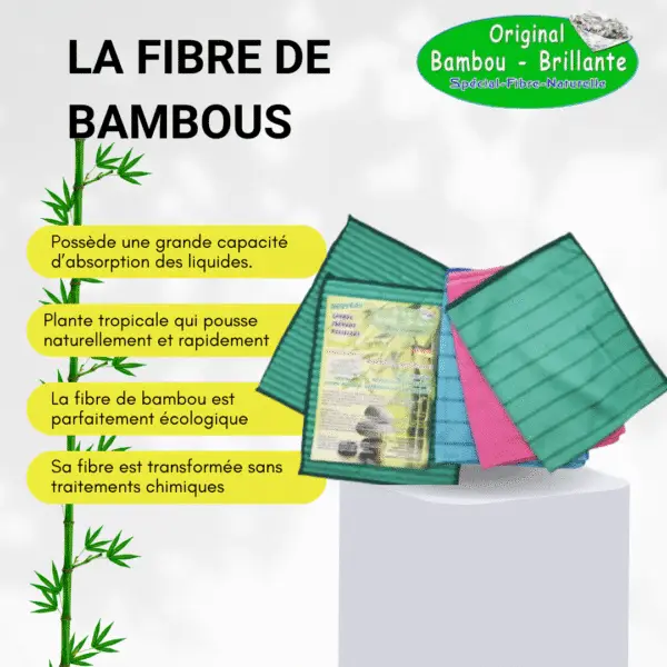 Lot de 5 pièces microfibre "Bambou Brillante" :3 lingettes couleurs et 2 lavettes dont 18% en Bambou – Image 6