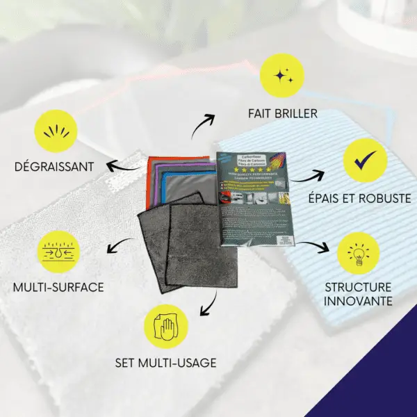 Kit microfibres Carbone (2 lavettes et 3 lingettes) – Image 8