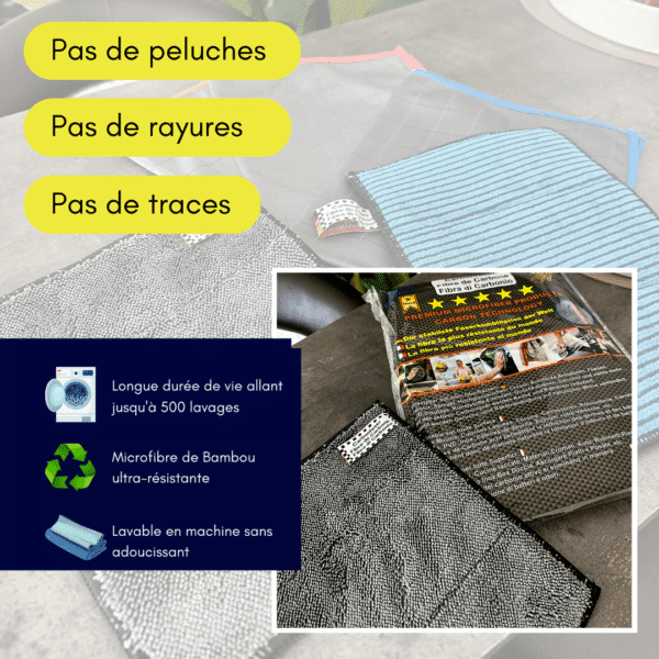 Lot De 3 Chiffons Nettoyage Fibre De Carbone - Super Absorbants, Sans Résidus D'huile, Pour Maison Et Voiture