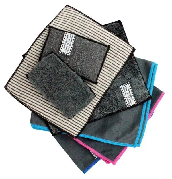 KIT MICROFIBRES CARBONE (2 LAVETTES ET 3 LINGETTES) + 2 EPONGES