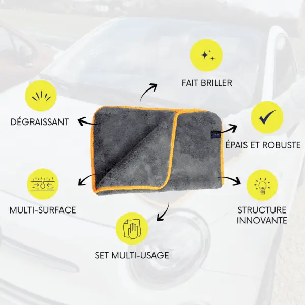 Lingette microfibre Carbone PRO ( Polissage pour Voitures, Motos...) 47 x 37 cm – Image 3